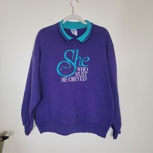 Vintage 80s Graphic Sweatshirt With Collar Made In USA 2X